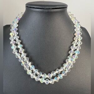 Vintage Double Stranded Aurora Borealis Glass Bead Necklace 16” D12